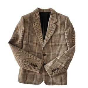 Celine Paris Allure Brown Glen Plaid Wool Tailored Jacket 38